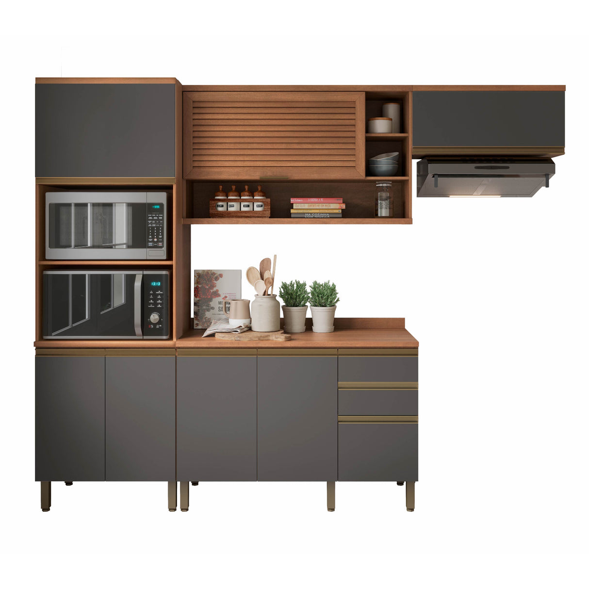 Mueble de Cocina Macadamia 4 Modulos Grafito - Canela