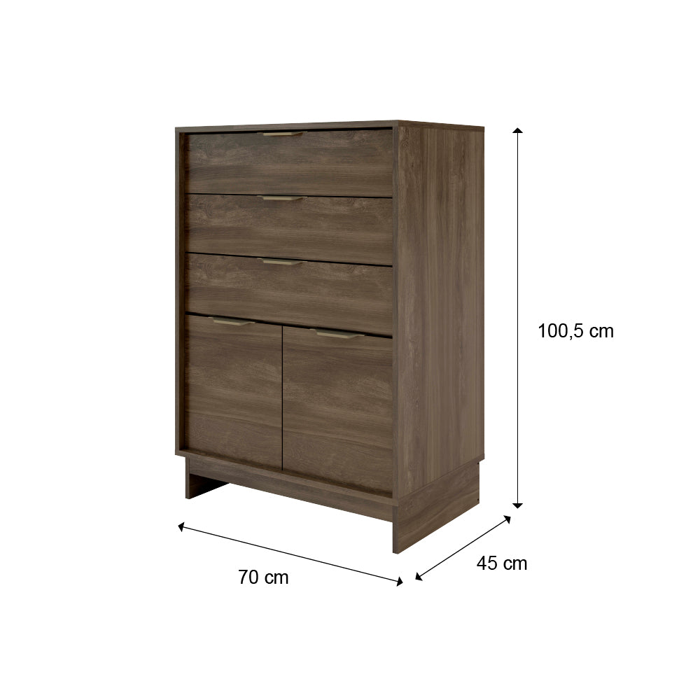 Cómoda Fit 3 Cajones + 2 Puertas Nogal