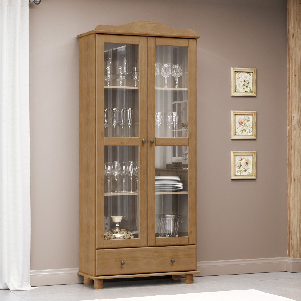 Vitrina Santa Fé 2 Puertas + 1 Cajón Nogal