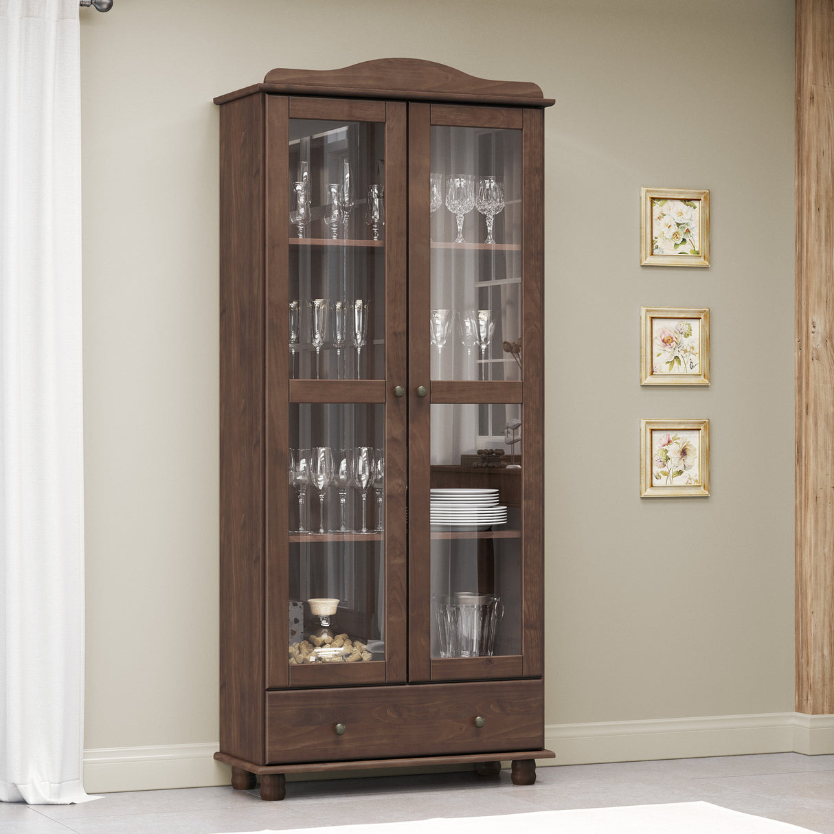 Vitrina Santa Fé 2 Puertas + 1 Cajon Caoba