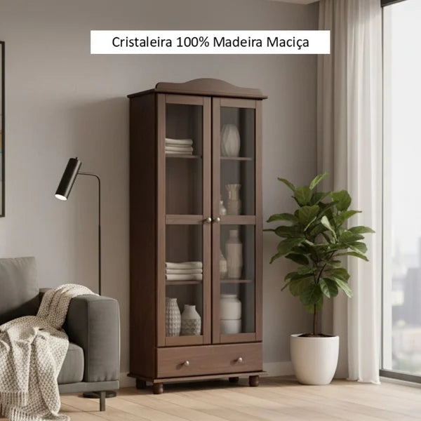 Vitrina Santa Fé 2 Puertas + 1 Cajón Caoba