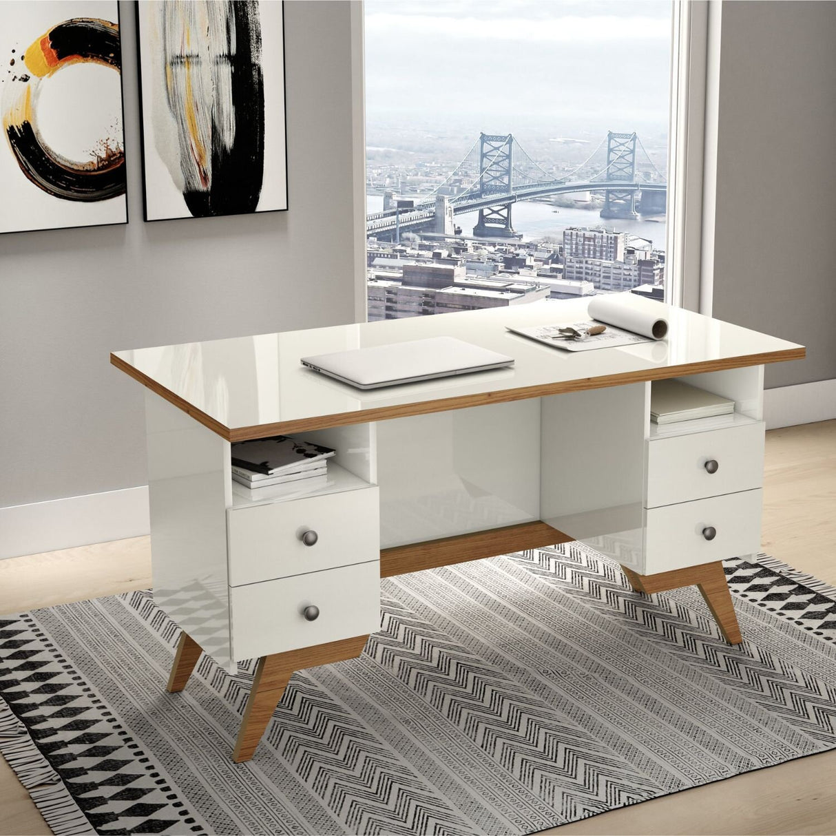 Escritorio San Rafael 4 Cajones Blanco-Canela