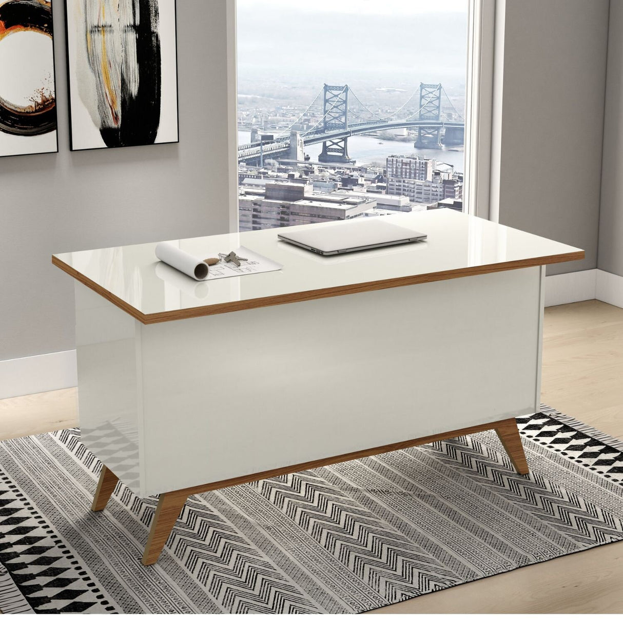 Escritorio San Rafael 4 Cajones Blanco-Canela