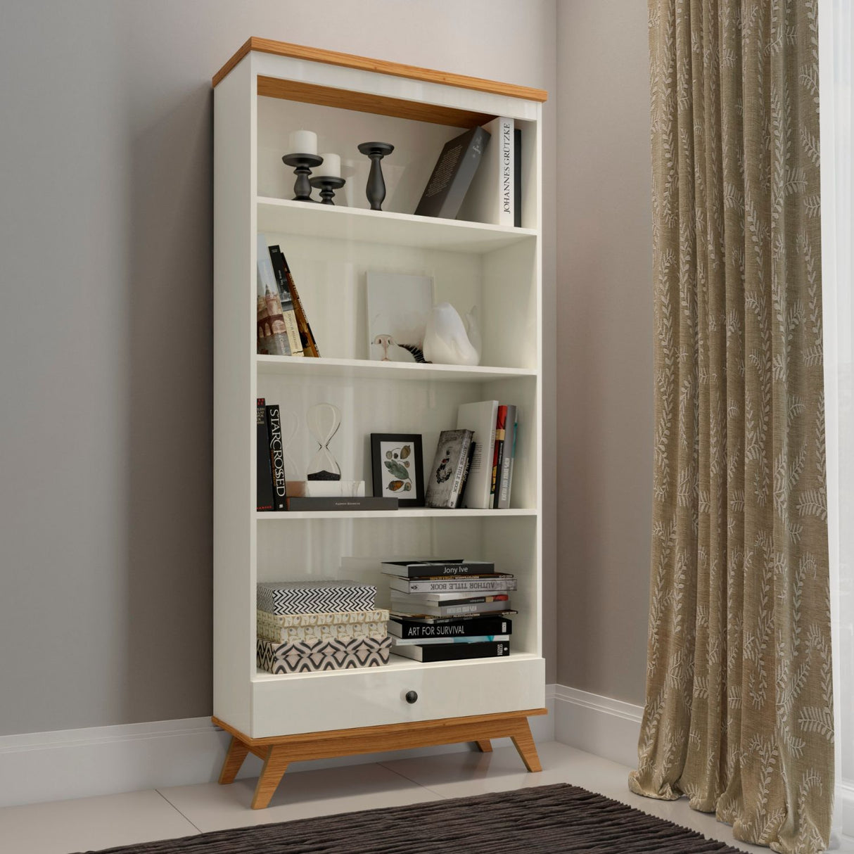 Estante Recife 1 Cajón Blanco-Canela