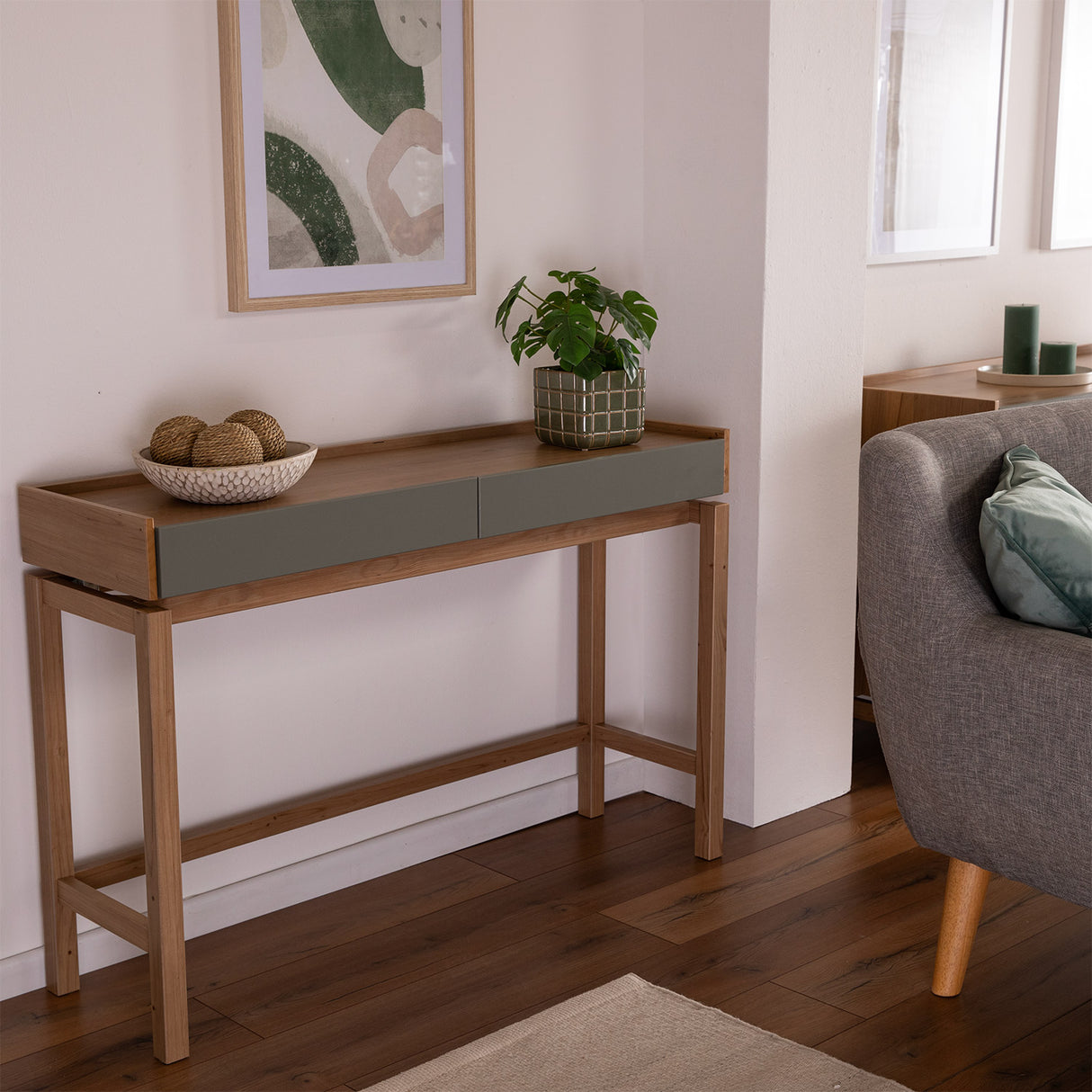 Arrimo Barcelona 2 Cajones Verde - Roble