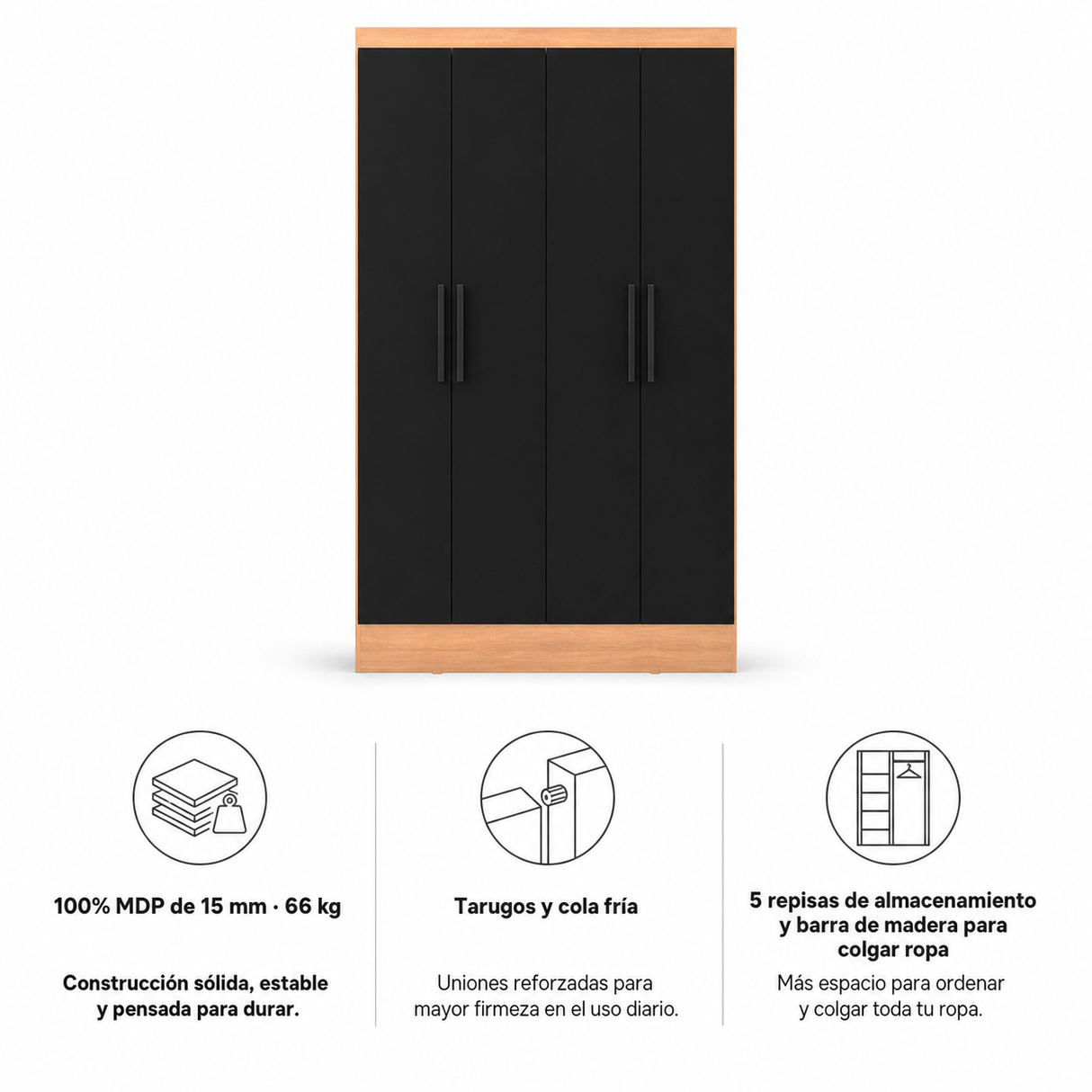 Clóset Ámbar 4 Puertas Canela-Negro