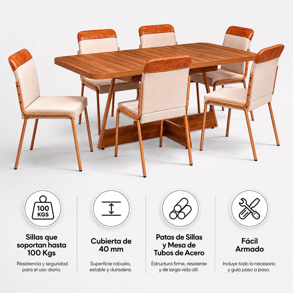 Comedor Río 6 Personas Canela-Avellana