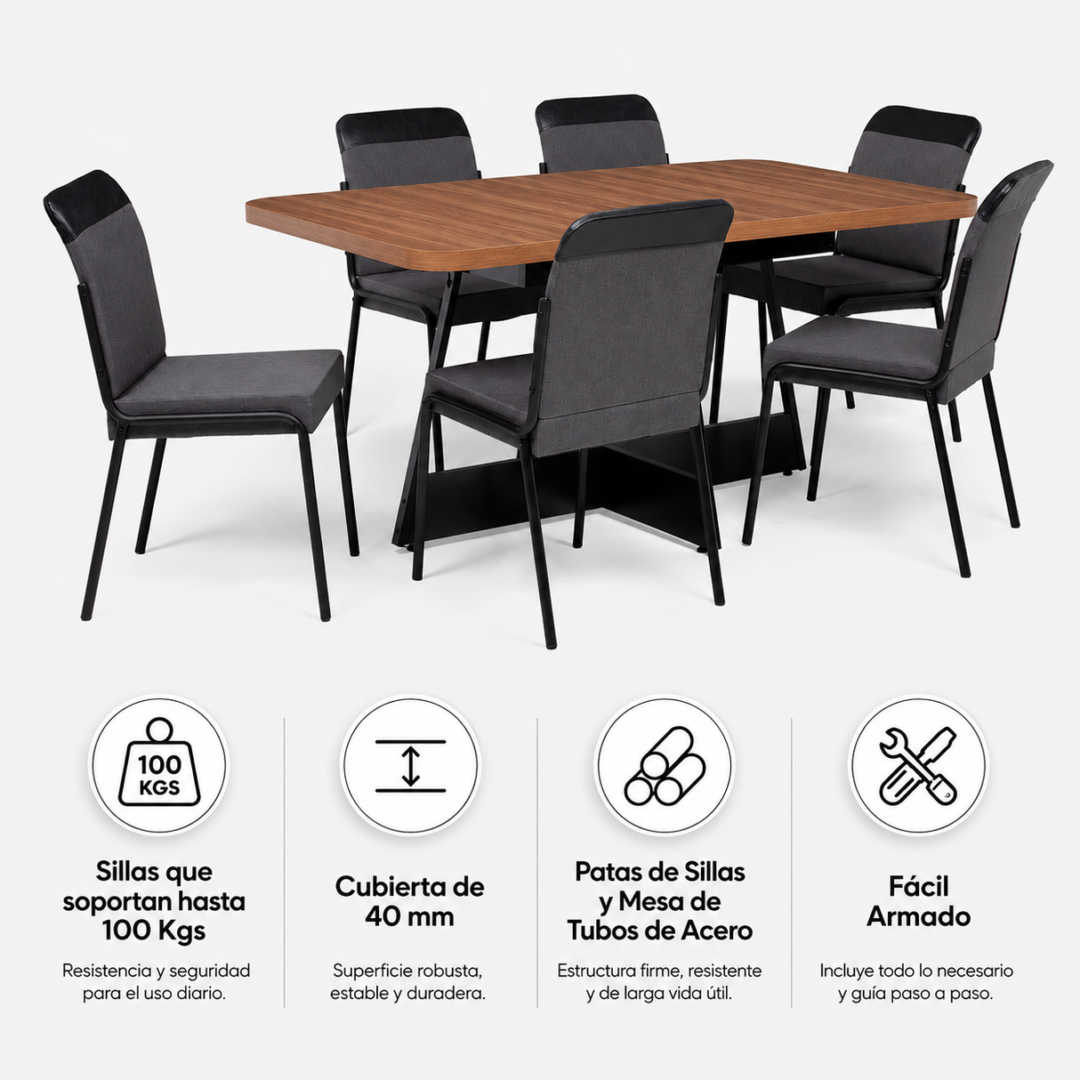 Comedor Río 6 Personas Canela-Negro