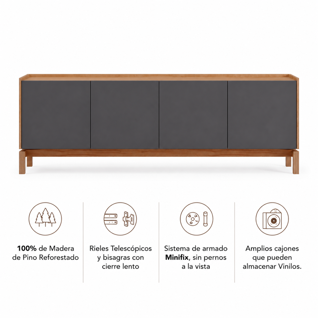 Rack Barcelona 2 Puertas + 2 Cajones Grafito - Roble
