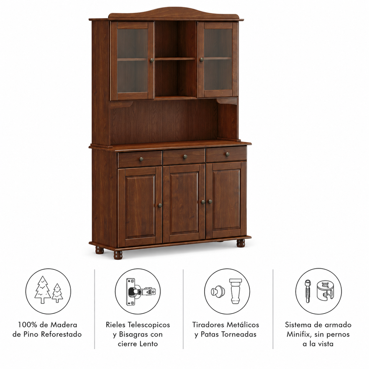Vitrina Santa Fé 5 Puertas + 3 Cajones Caoba