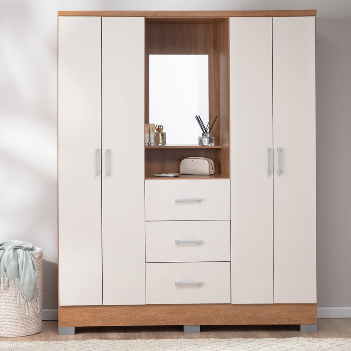 Clóset Olivia 4 Puertas + 3 Cajones Canela-Vainilla