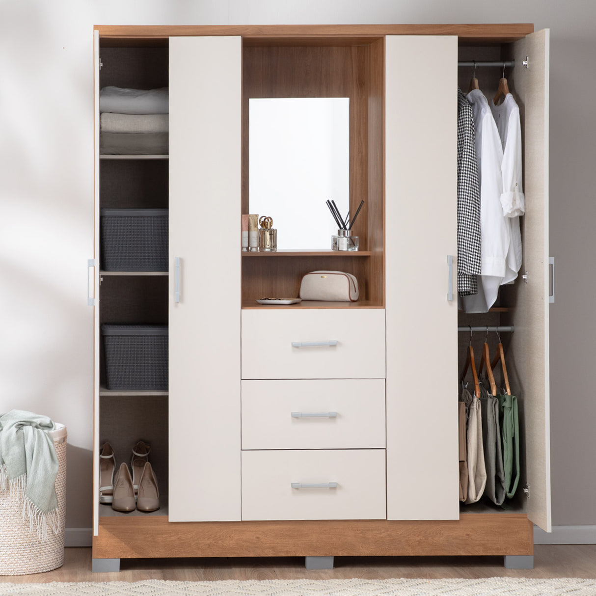 Clóset Olivia 4 Puertas + 3 Cajones Canela-Vainilla