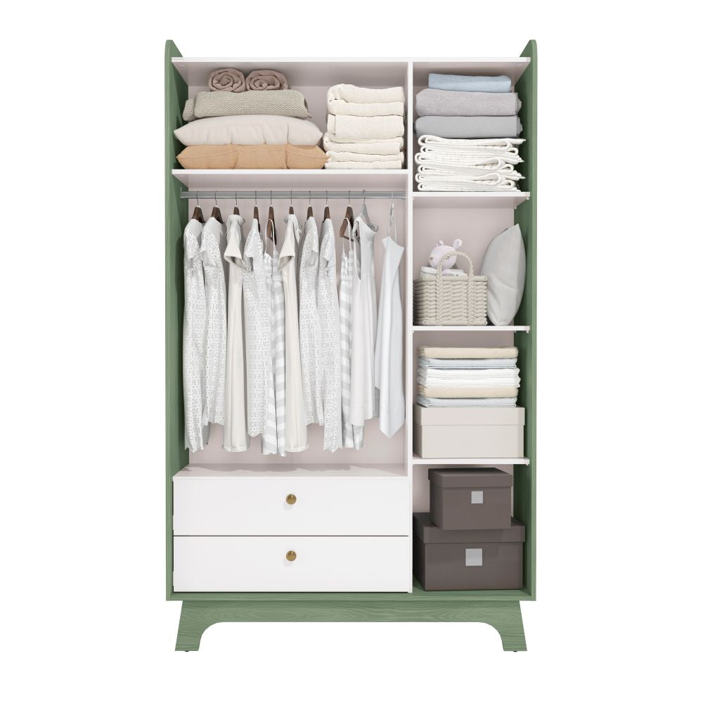 Clóset Infantil 3 Puertas + 2 Cajones Blanco-Verde