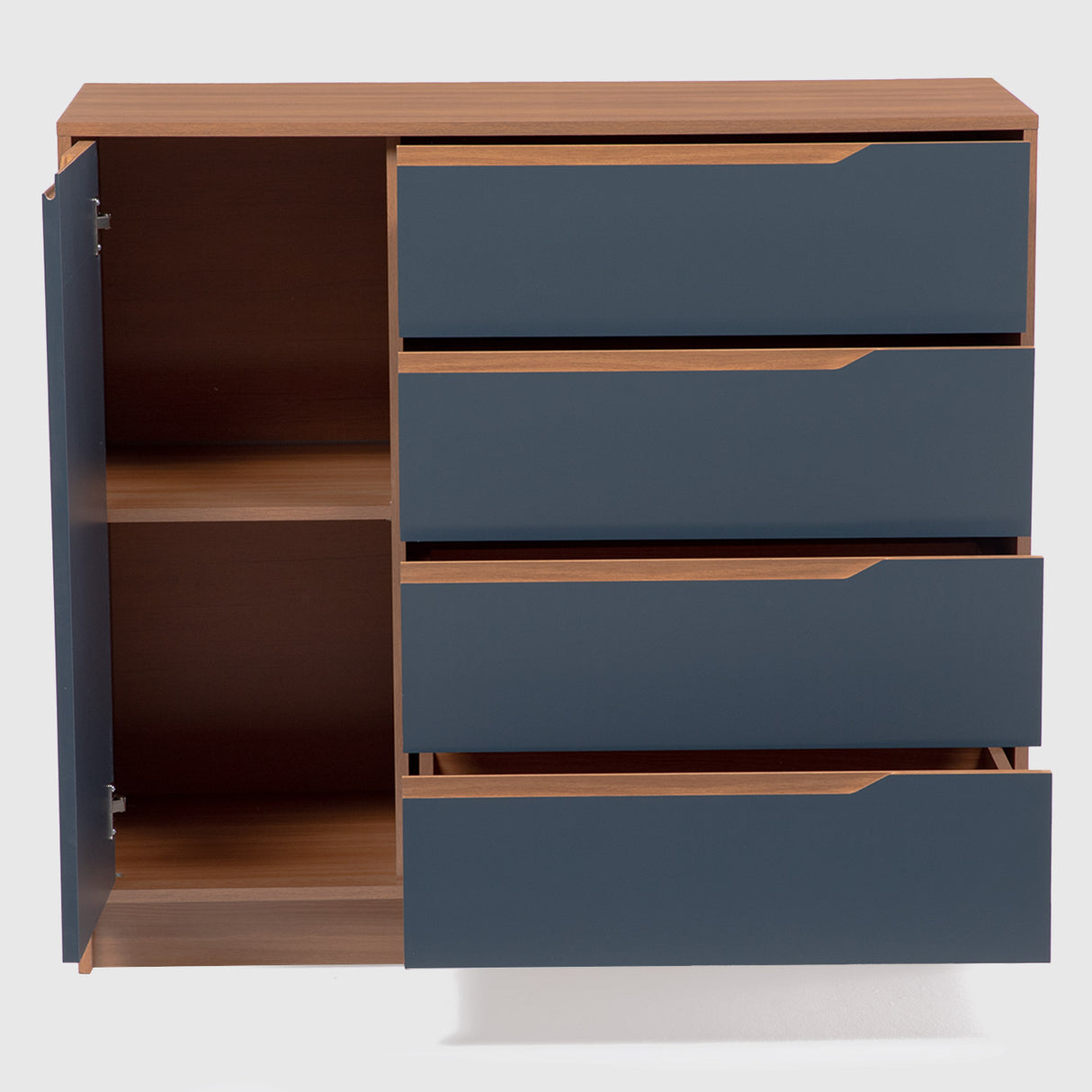 Cómoda Indiana 4 Cajones 1 Puerta Canela - Azul