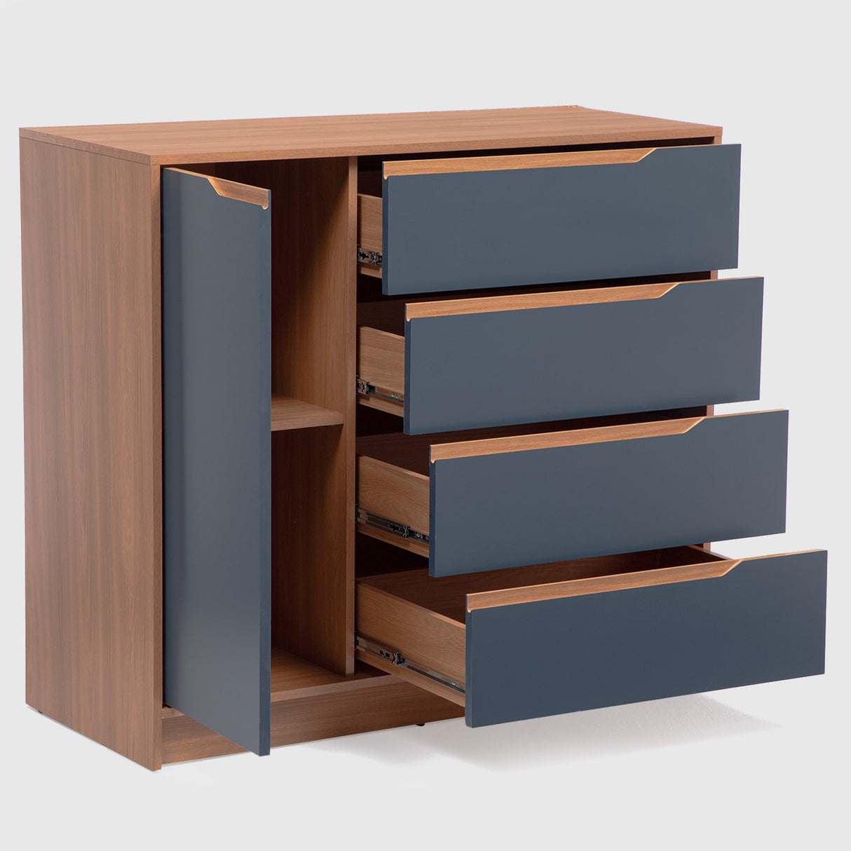 Cómoda Indiana 4 Cajones 1 Puerta Canela - Azul