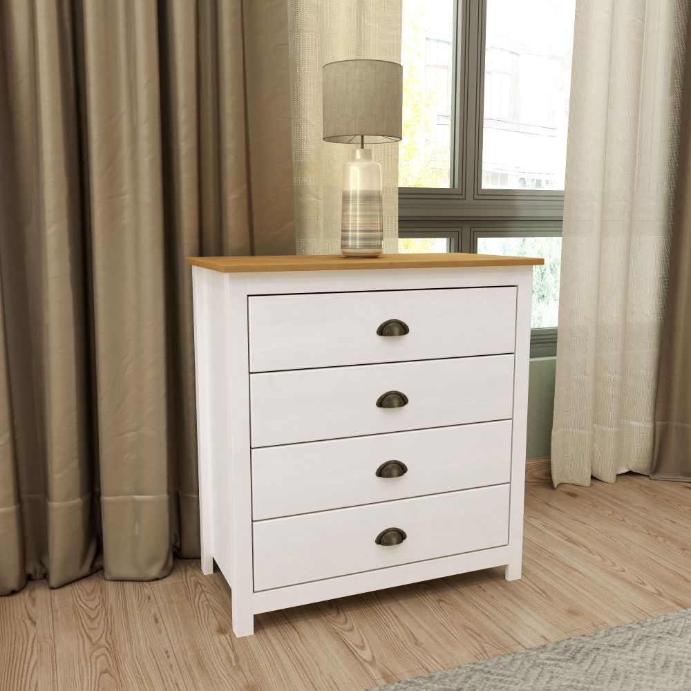 Cómoda Posadas 4 Cajones Blanco-Roble