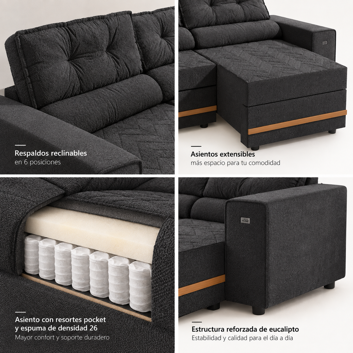 Sofá Reclinable y Extensible Havanna 2 Cuerpos