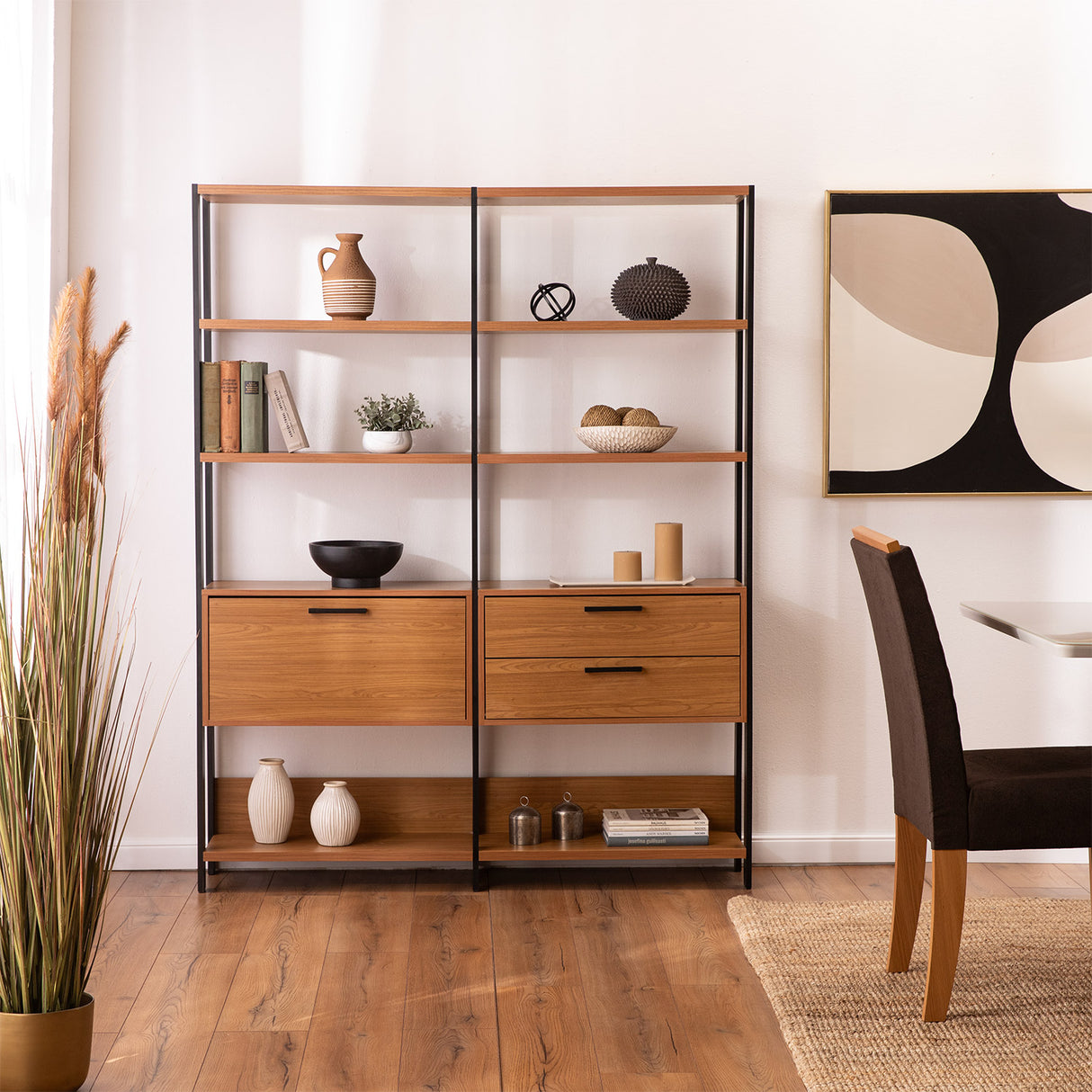 Estante Cucao 1 Puerta + 2 Cajones Canela-Negro