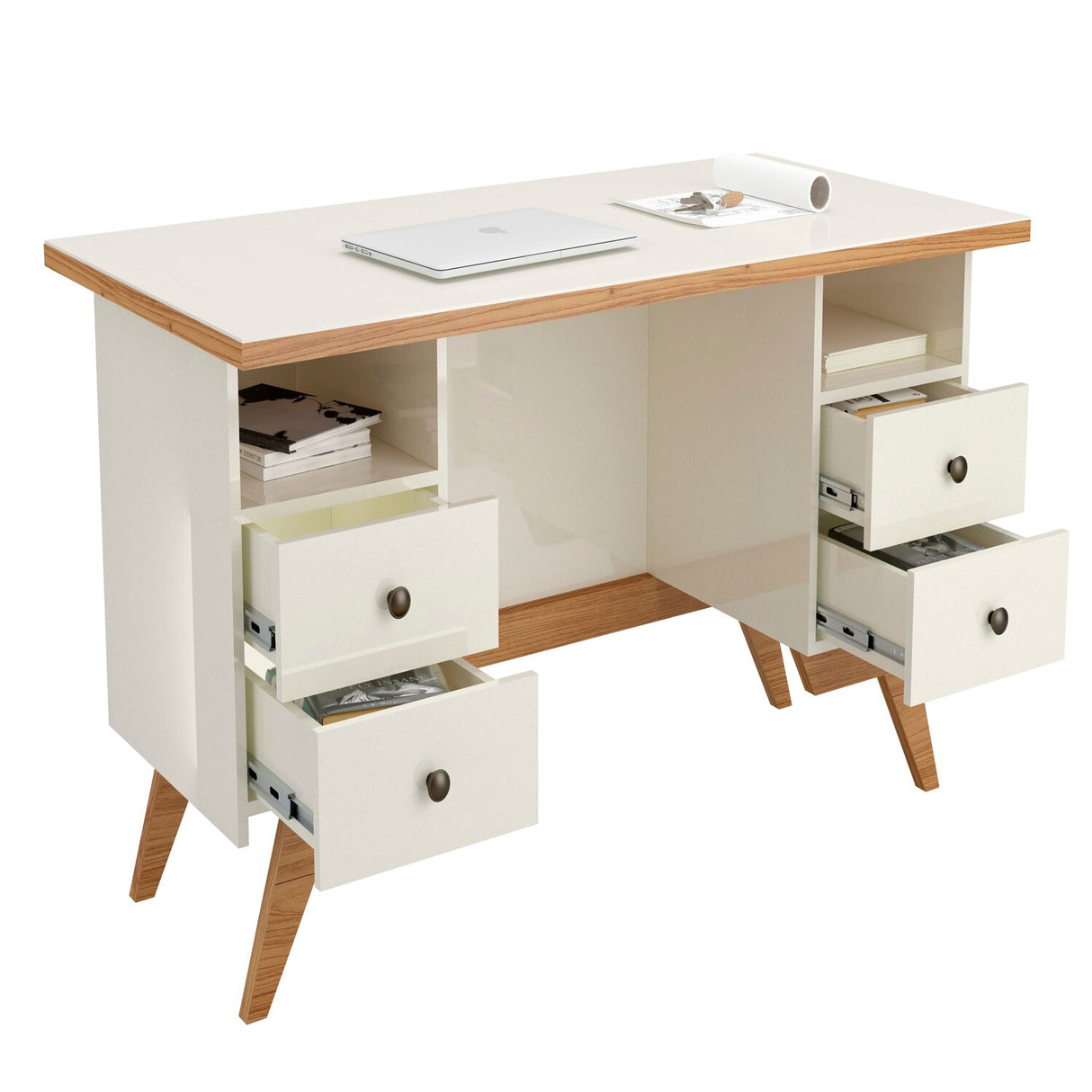 Escritorio San Rafael 4 Cajones Blanco-Canela