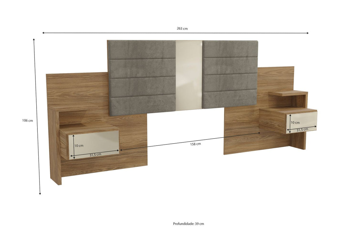 Respaldo Planalto 2 Plazas con veladores Nogal - Grafito
