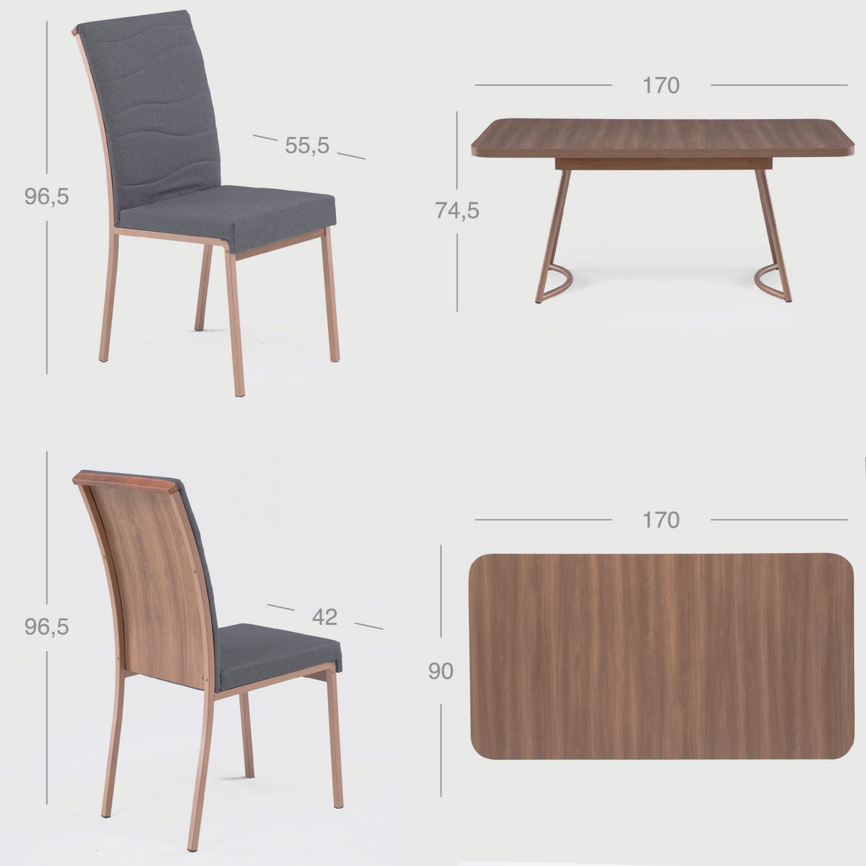 Comedor Roma 6 Personas Canela-Grafito