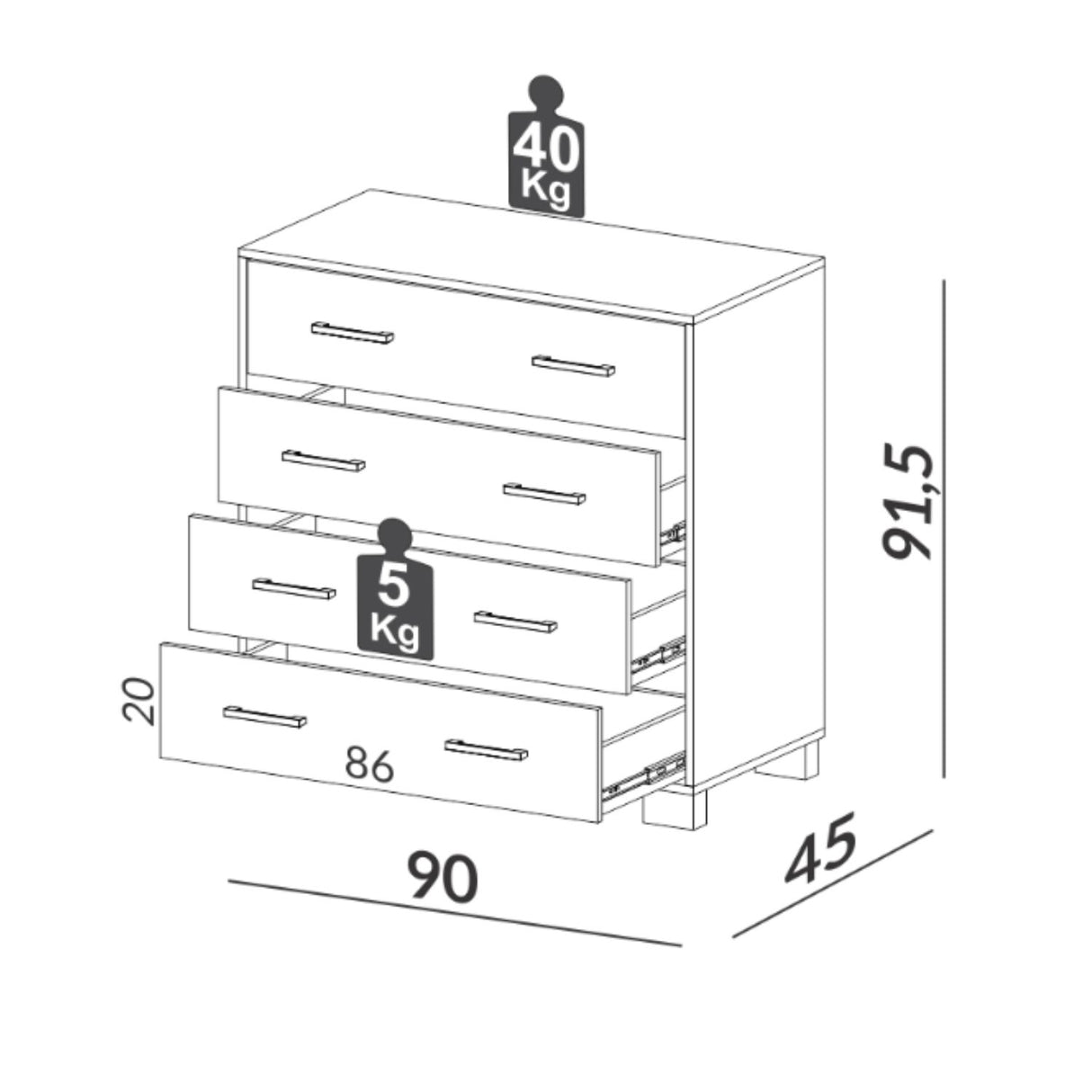 Cómoda Londrina 4 Cajones Blanco-Canela