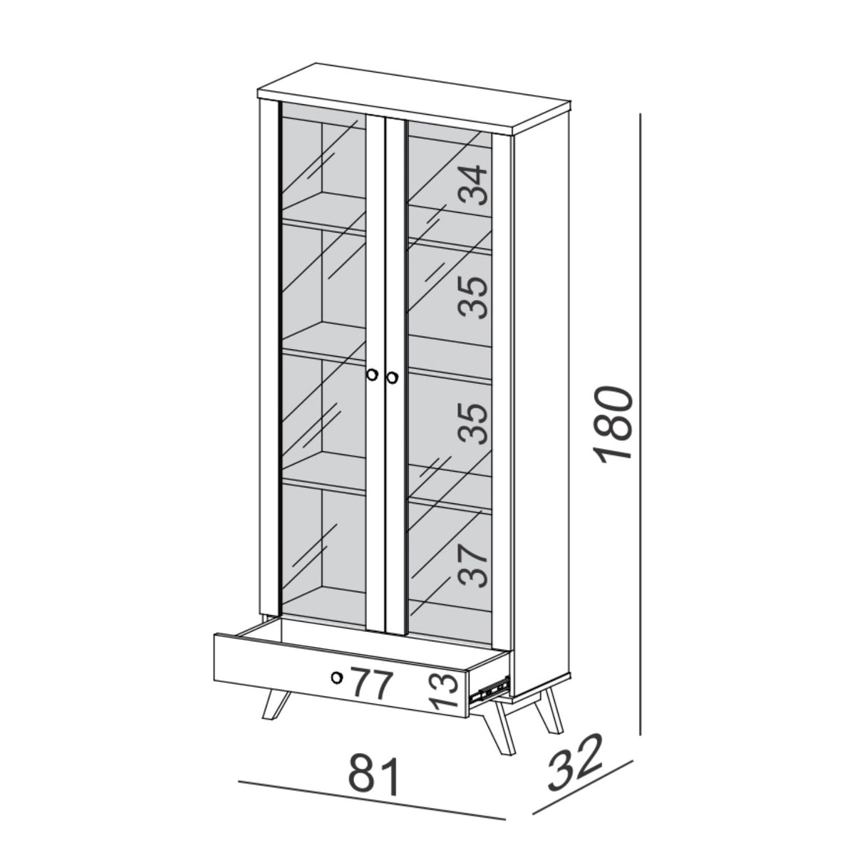 Vitrina Recife 2 Puertas + 1 Cajón Blanco-Canela
