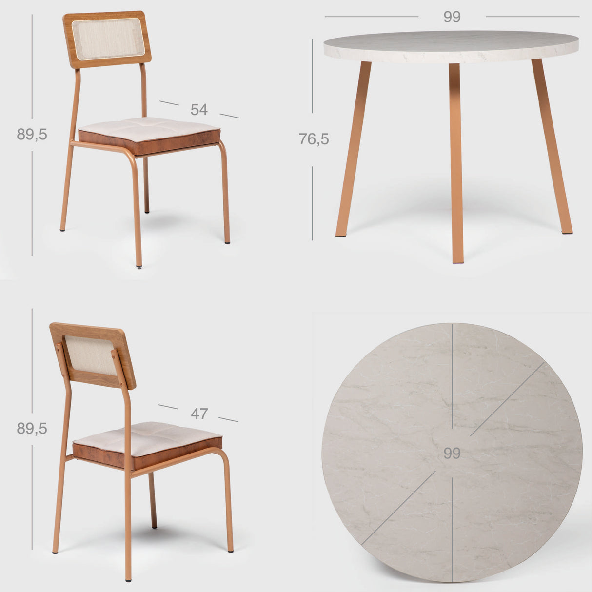 Comedor Atalanta 4 Personas Canela-Mármol