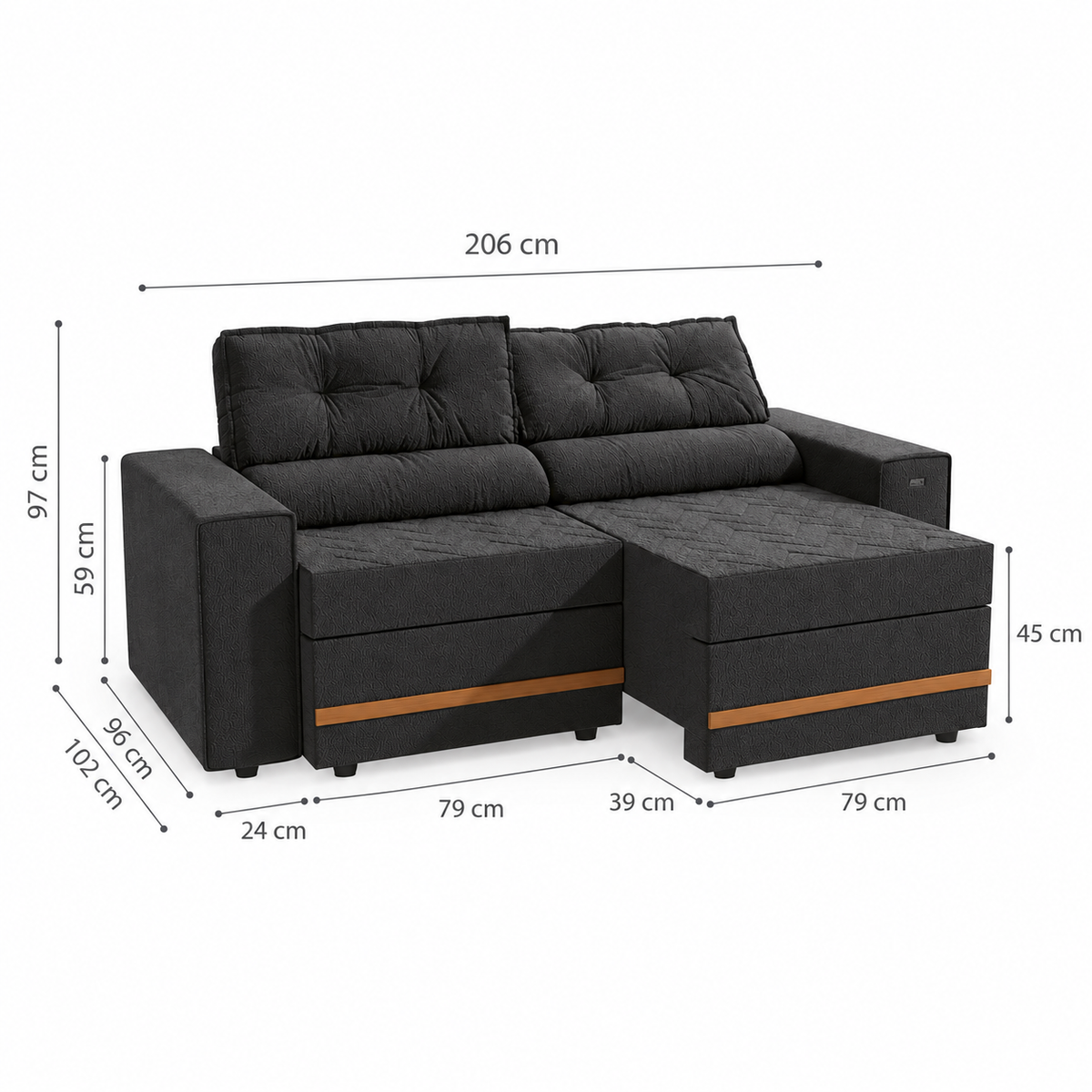 Sofá Reclinable y Extensible Havanna 2 Cuerpos