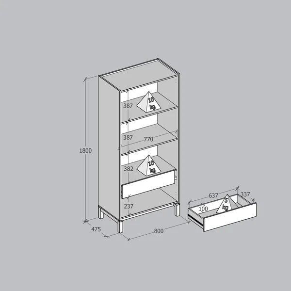 Vitrina Barcelona 2 Puertas 1 Cajón Grafito - Roble