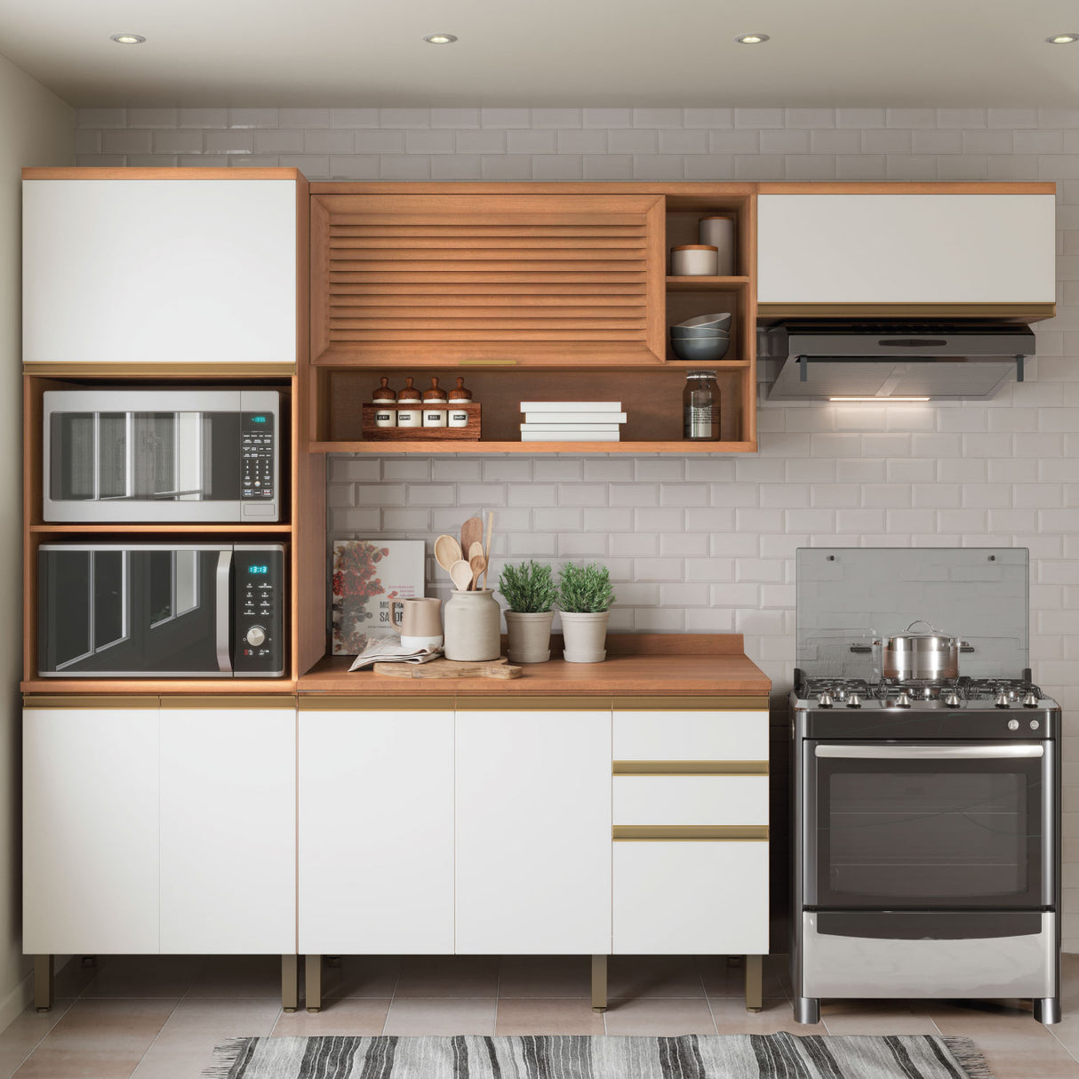 Mueble de Cocina Macadamia 4 Módulos Blanco-Canela