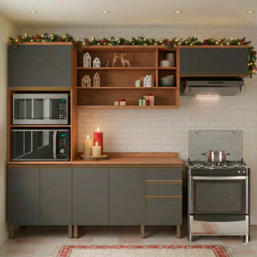 Mueble de Cocina Macadamia 4 Modulos Grafito - Canela