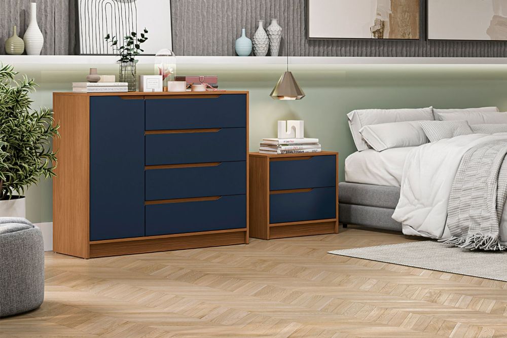Velador Indiana 2 Cajones Canela-Azul