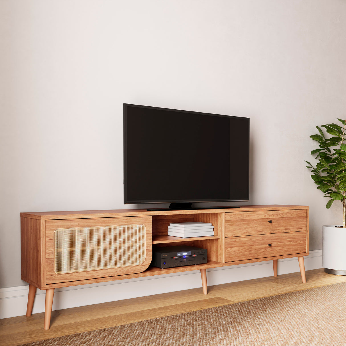 Rack Alturas 1 Puerta + 2 Cajones Canela (TV 85")