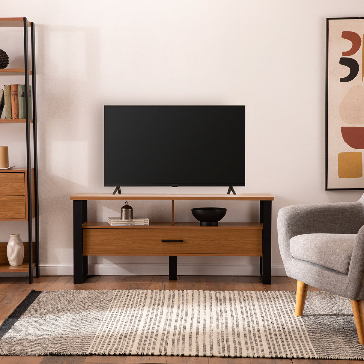 Rack Guayacán 1 Cajón Canela-Negro (TV 55")