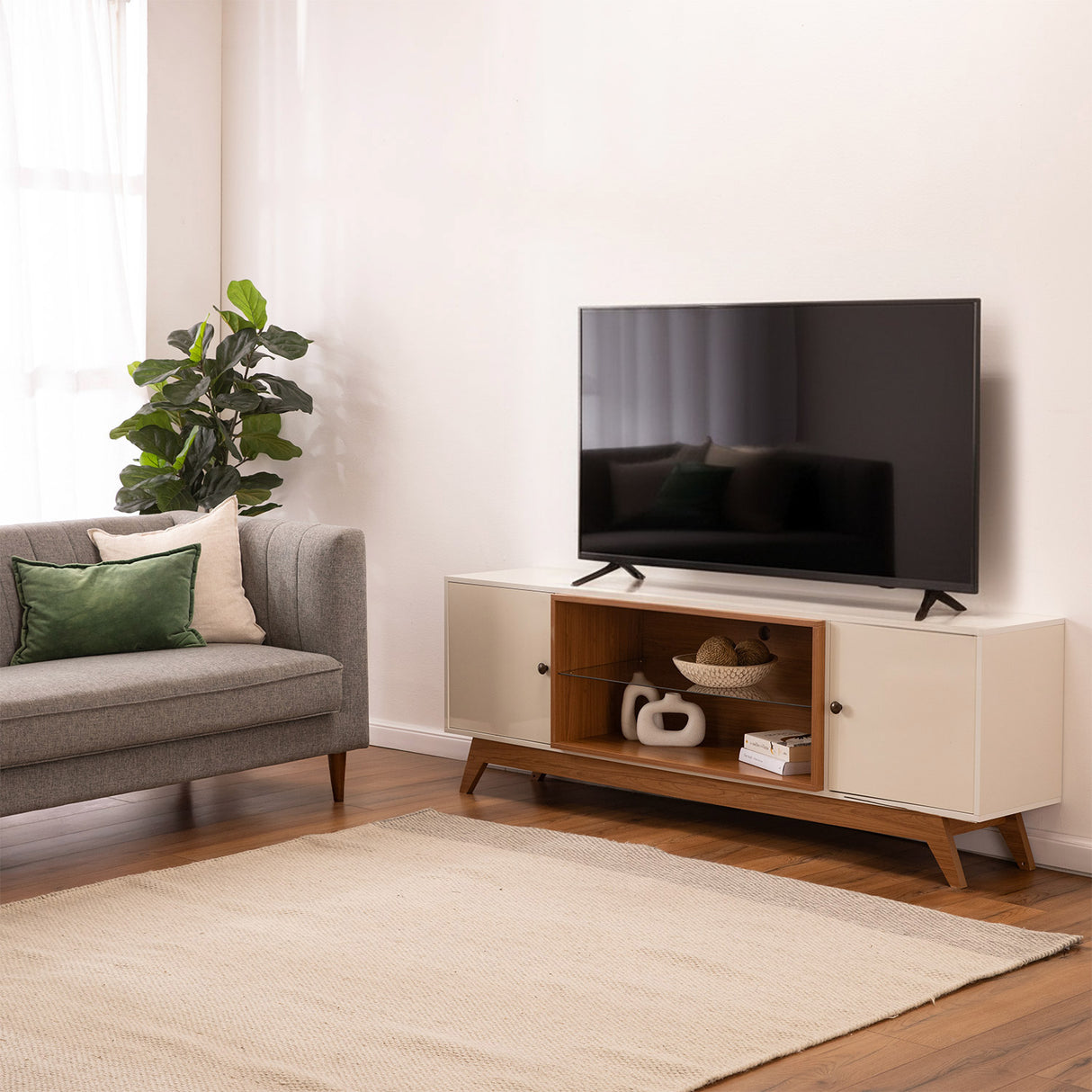 Rack Ulmo 2 Puertas Blanco-Canela (TV 75")