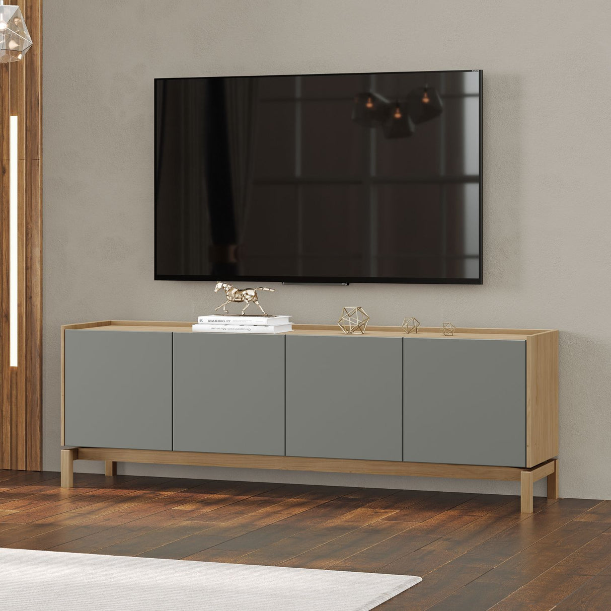 Rack Barcelona 2 Puertas + 2 Cajones Verde - Roble