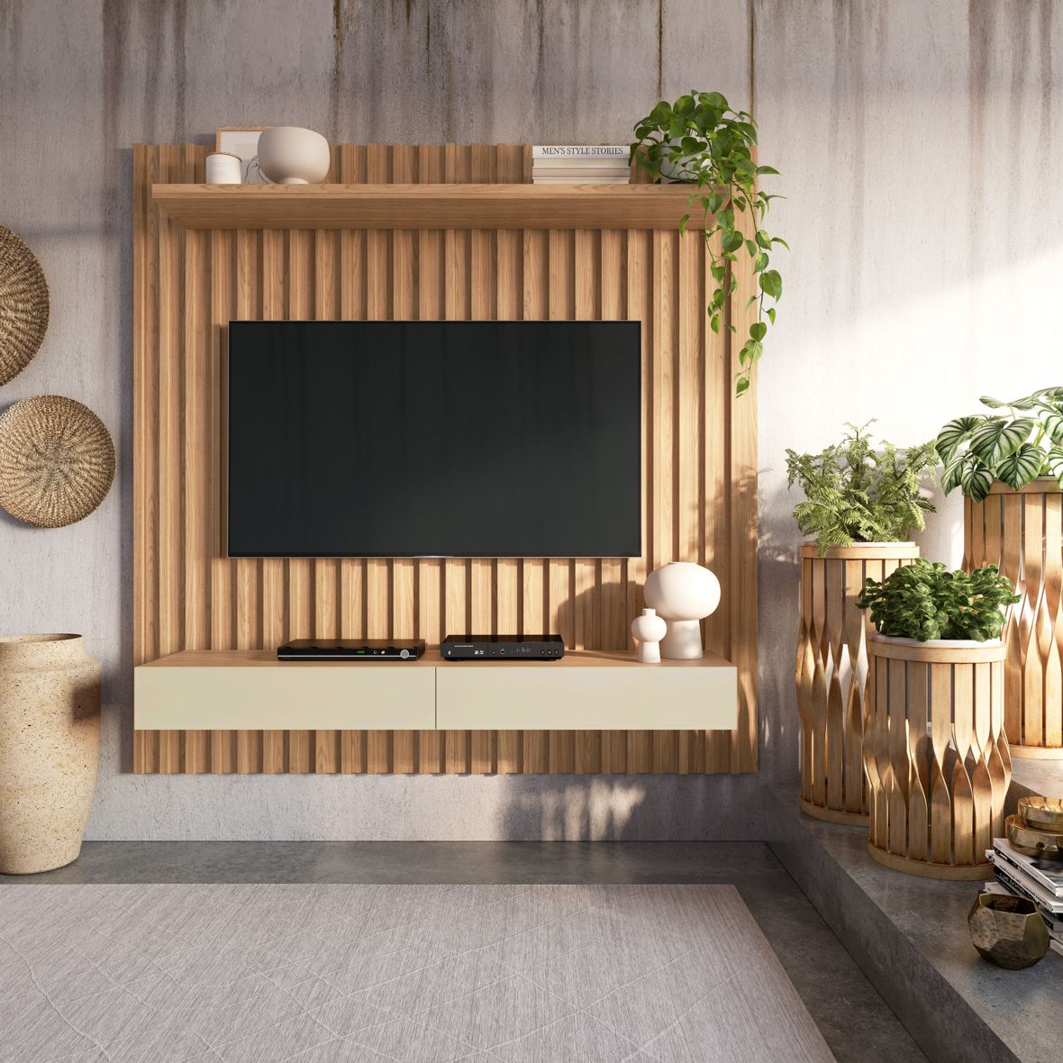 Panel Iguapé 2 Cajones Canela-Blanco (TV 75")