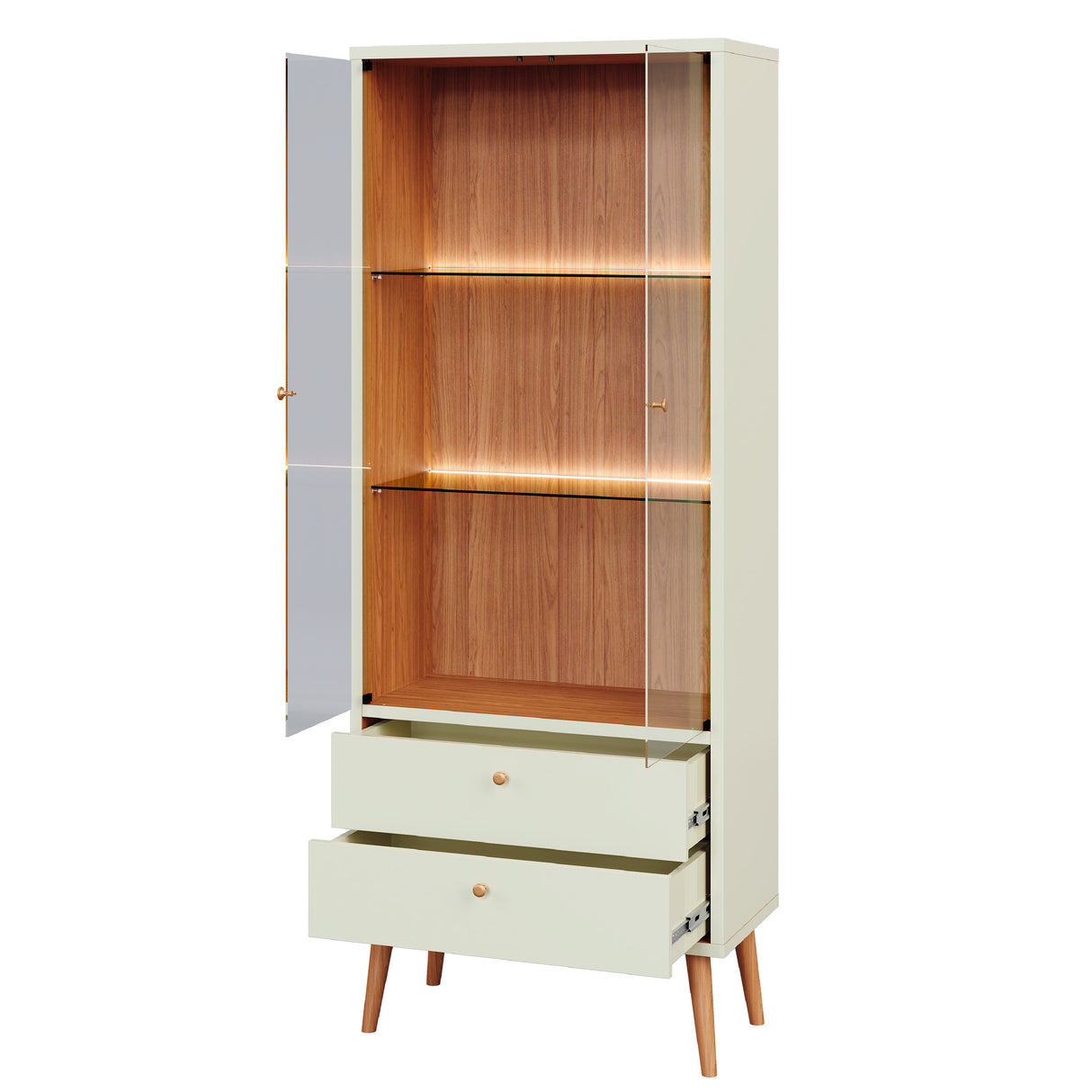 Vitrina Salvador 2 Puertas + 2 Cajones Blanco-Canela