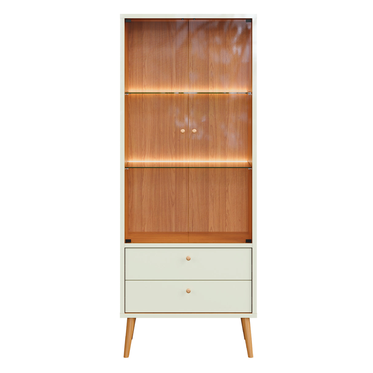 Vitrina Salvador 2 Puertas + 2 Cajones Blanco-Canela