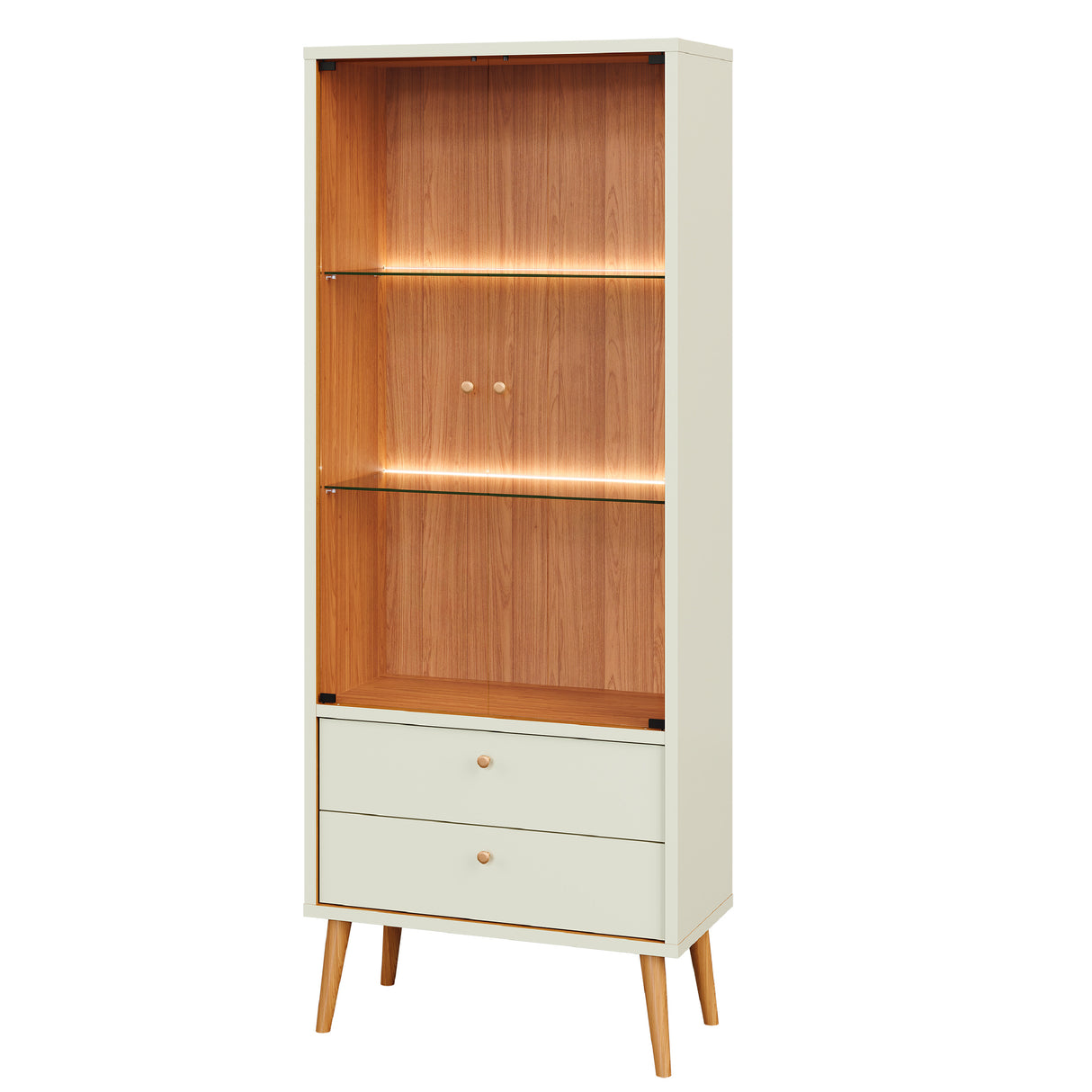 Vitrina Salvador 2 Puertas + 2 Cajones Blanco-Canela