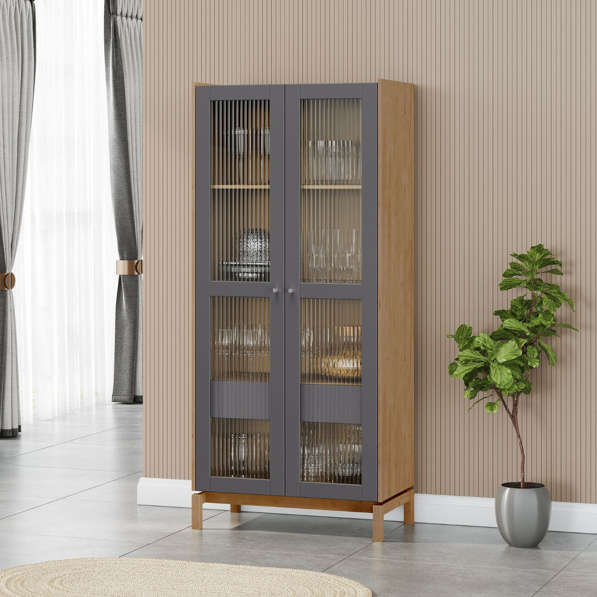 Vitrina Barcelona 2 Puertas 1 Cajón Grafito - Roble