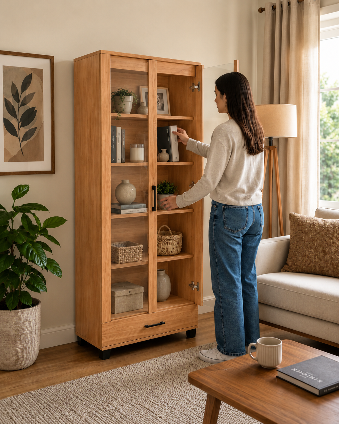 Vitrina Riñihue 2 Puertas + 1 Cajón Canela