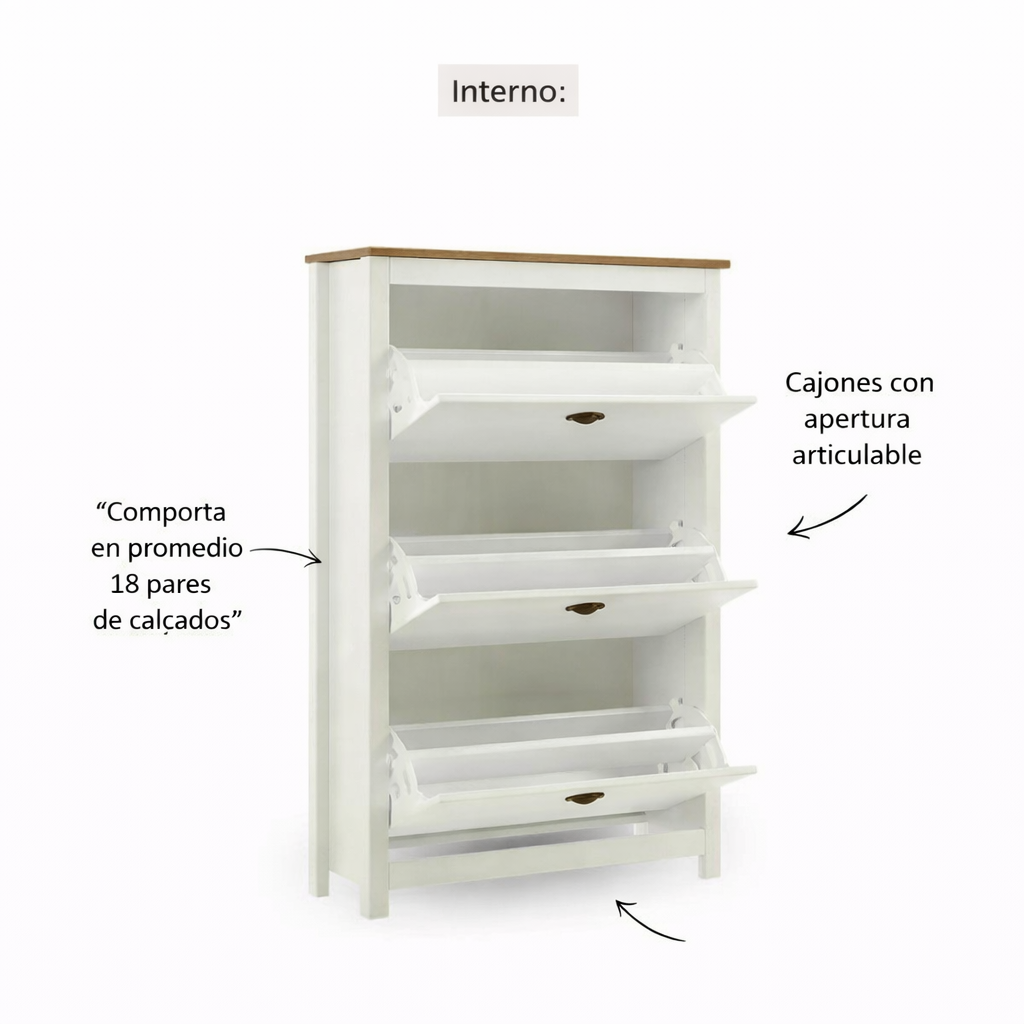 Zapatero Posadas 3 Puertas Blanco-Roble