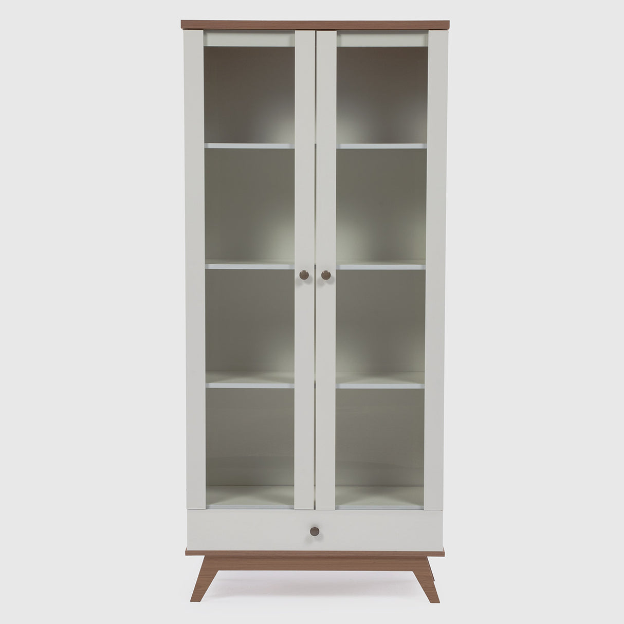 Vitrina Recife 2 Puertas + 1 Cajón Blanco-Canela