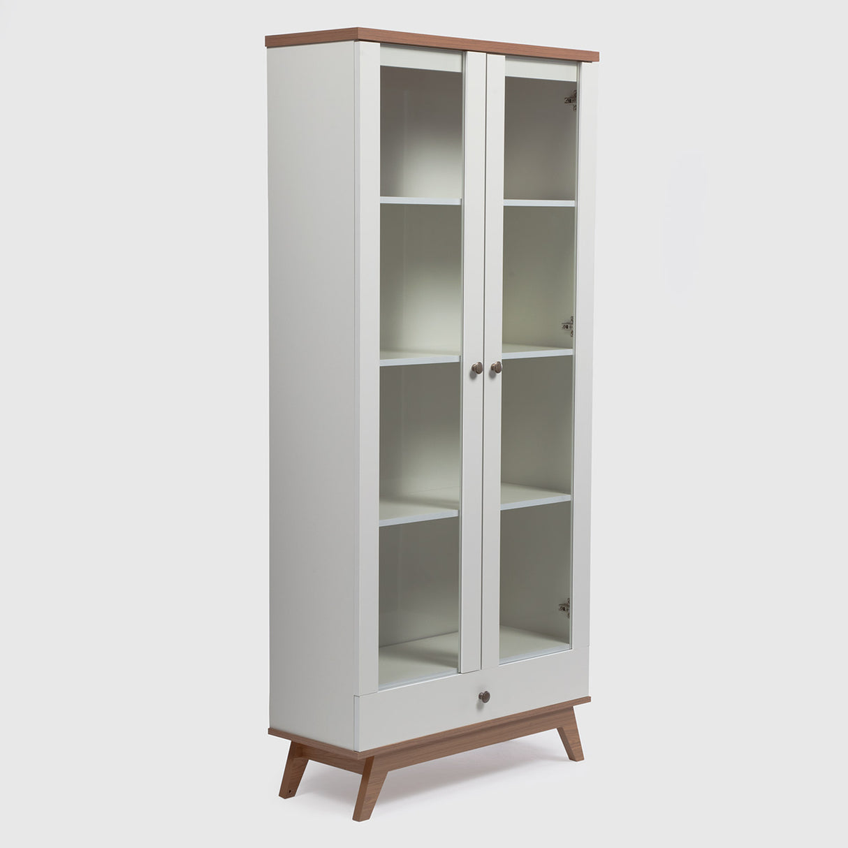 Vitrina Recife 2 Puertas + 1 Cajón Blanco-Canela