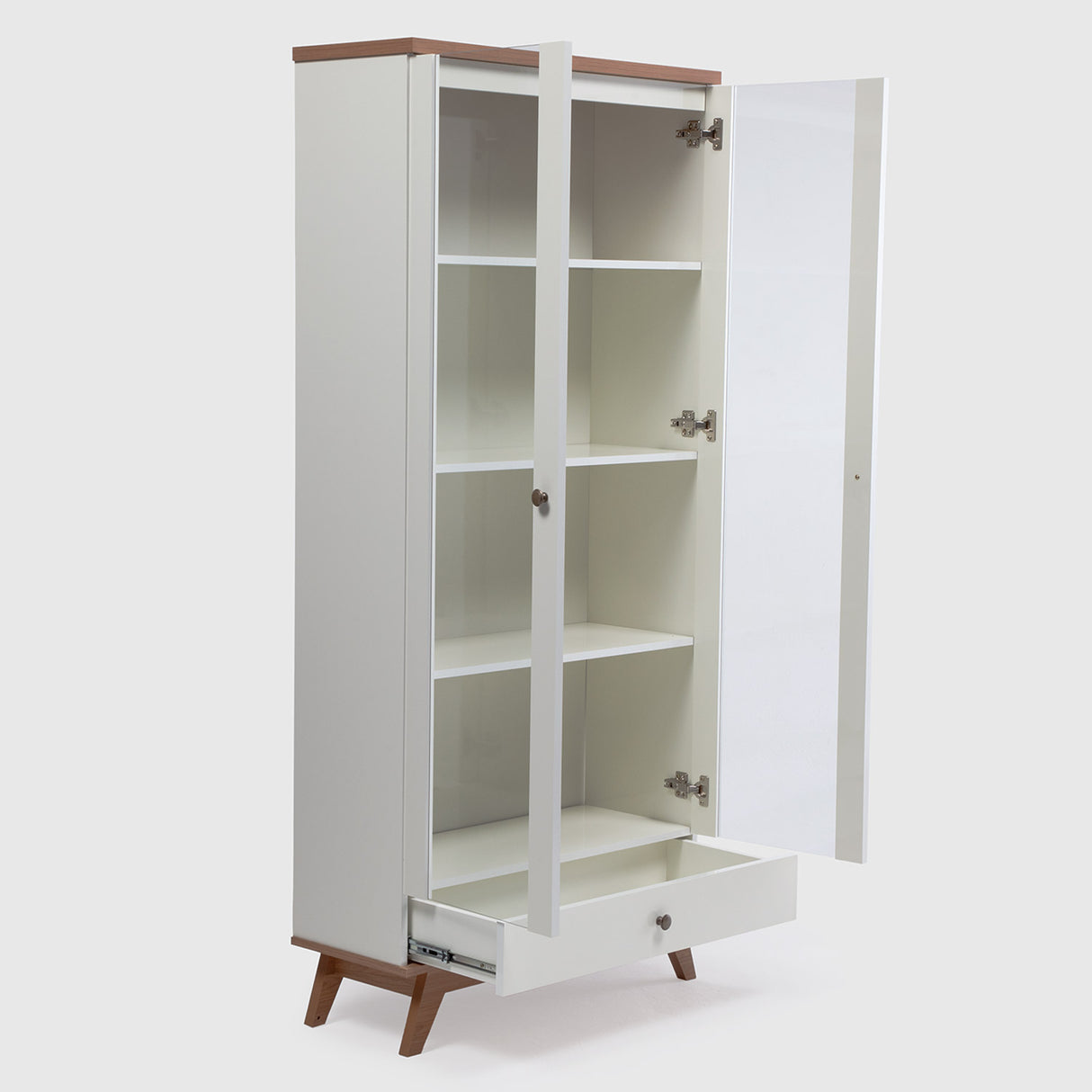 Vitrina Recife 2 Puertas + 1 Cajón Blanco-Canela