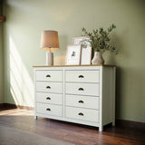 Cómoda Posadas 8 Cajones Blanco-Roble