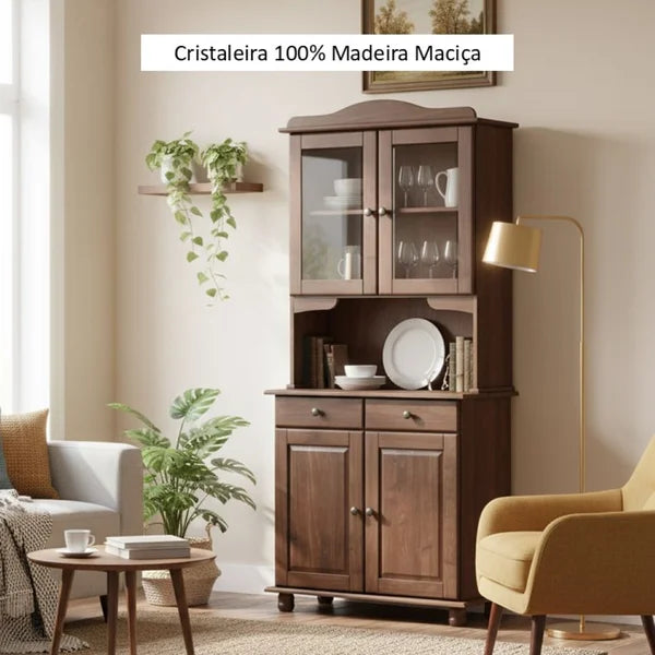Vitrina Santa Fé 4 Puertas + 2 Cajones Caoba