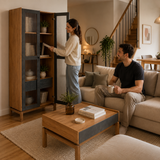 Vitrina Barcelona 2 Puertas 1 Cajón Grafito - Roble + Mesa de Centro Barcelona Gráfito - Roble